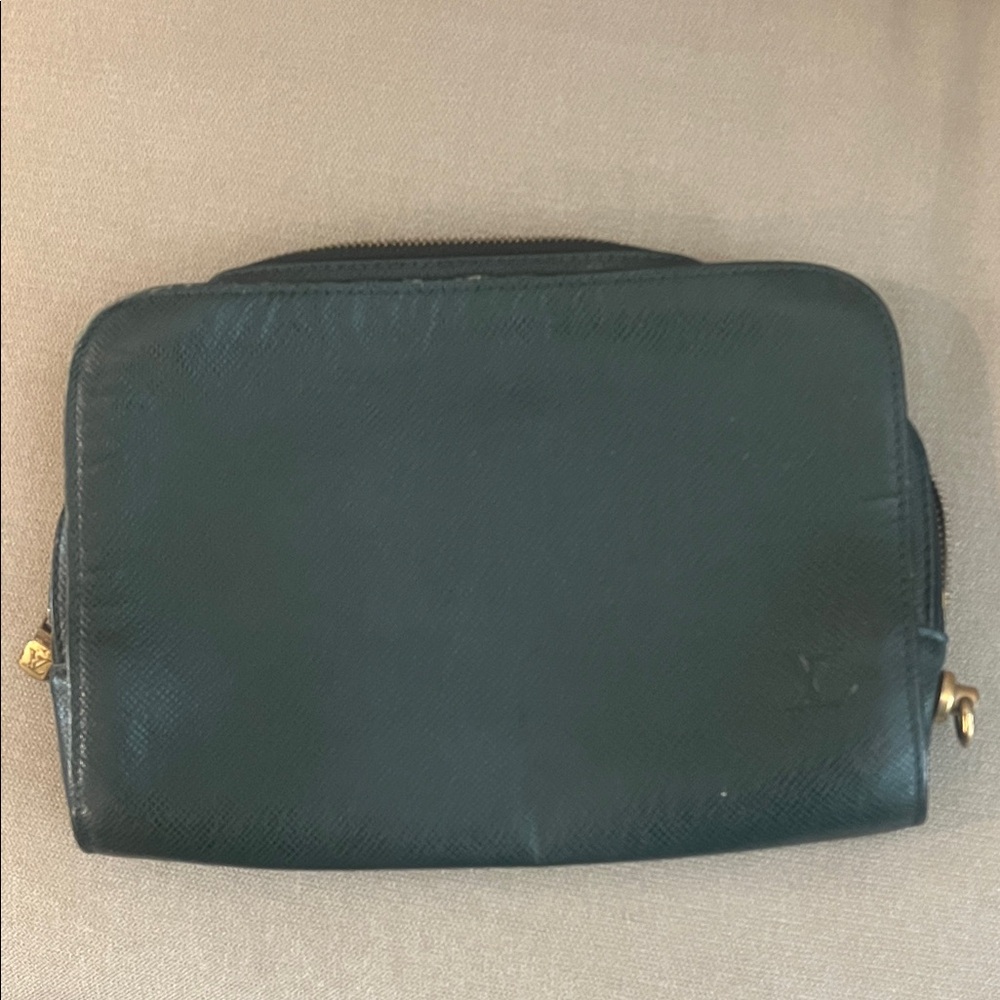 LV Forest Green Leather Toiletry Bag/Cosmetic Pouch - authentic